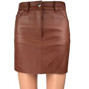 Forever 21 Women's Brown Faux Vegan Leather Mini Straight Pencil Skirt Size S